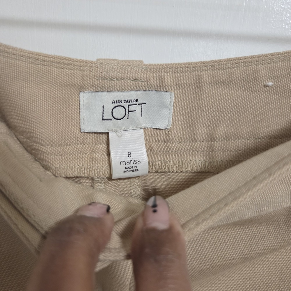 LOFT Womens Marisa Capri Pants Size 8 Beige Cropped Lace Hem Stretch Cotton - Picture 9 of 12